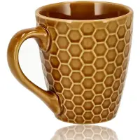 Discountershop Koffiemok – Keramische Koffiebeker 200 ml met Oor – Aardewerk Koffiemok & Theemok – Kleine Mok voor Koffie, Cappuccino & Espresso – Bruin Honingraat Design