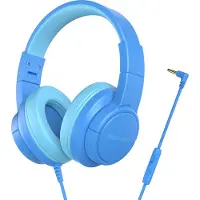 Blackview FitBuds K1 Over-ear hoofdtelefoon - On Ear bedrade opvouwbare hoofdtelefoon voor kinderen - beperkt volume, 3,5 mm- en USB-C-kabel meegeleverd - Blauw