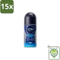 Nivea 15 x Men – Deodorant Roller – Fresh Active – 50 ml - Grootverpakking - 72 Uur Bescherming - Deodorant Roller - Zweet En Geur Bescherming - Alcoholvrije Deodorant - Huidvriendelijk