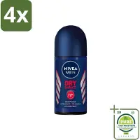 Nivea Men – Deodorant Roller – Dry Impact – 50 ml - Voordeelverpakking - 4 stuks - Anti-transpirant - Zweetbestendig
