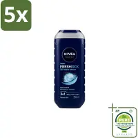 Nivea 5 x Men – Douchegel – Fresh Kick – 250 ml - Grootverpakking - Douchegel Mannen - Frisheid Onder De Douche - Munt Douchegel - Verkoelend Effect - 3 In 1 Douchegel