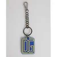 Dolce&Gabbana Blauwe Gele DG Rubber Logo Zilveren Mannen Sleutelhanger Sleutelsring