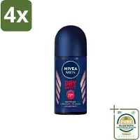 Nivea Men – Deodorant Roller – Dry Impact – 50 ml - Voordeelverpakking - 4 stuks - Geurbestendig - Droge oksel