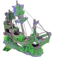Gebr. De Boon Polyresin ornament gezonken galjoen met gaten en mos 30 cm Decoratie