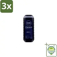 Nivea 3 x Men Douchegel Deep Clean 250 ml - Grootverpakking - Douchegel - Diepe Reiniging - Microfijne Klei - Huid Reinigen - Haar Reinigen