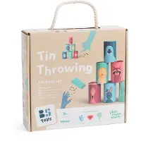 BS Toys Blikgooien Werpspel - Dieren en Cijfers - Pittenzak Gooien - Kinderspeelgoed vanaf 3 Jaar - Buitenspeelgoed - 6 Gekleurde Blikken - Cadeau kind