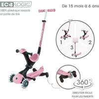 Globber GO-UP DELUXE LIGHTS ECO 360 – 3-in-1 loopfiets, balansfiets, scooter, 120/80 mm, 3-wielig, verstelbare hoogte, bessenkleur
