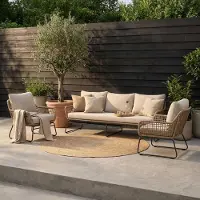 BUITEN living Valencia stoel-bank loungeset 5 personen | touw + aluminium | Sahara Dust | 3-delig