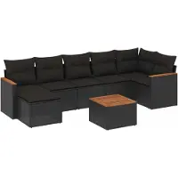 vidaXL 8-delige tuinmeubelset met kussens, zwart, polyrotan