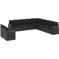 vidaXL 11-delige tuinmeubelset met kussens, zwart, polyrotan