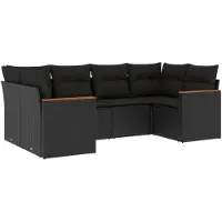 vidaXL 6-delige Loungeset met kussens poly rattan zwart