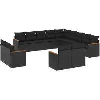 vidaXL 13-delige Loungeset met kussens poly rattan zwart
