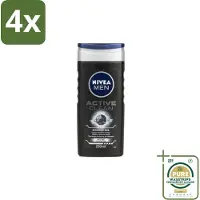 Nivea Men Douchegel Active Clean 250 ml - Voordeelverpakking - 4 stuks - Actieve houtskool - Vuil verwijderen