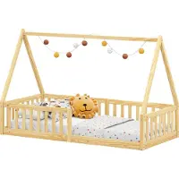 Idimex Huisbed NICOLAS 90 x 200 cm naturel - bodembedekkend kinderbed incl. bescherming tegen uitval aan beide zijden, Montessoribed van massief hout - Hoofdafbeelding