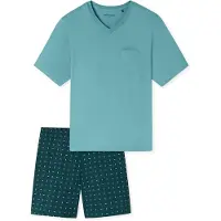 Schiesser Pyjama kort ' Comfort Essentials ' turquoise / lichtblauw
