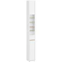 SoBuy BZR34-WN Hoge Badkamerkast 20x20x180 cm – Wit & Houtkleur – Smalle Vrijstaande Opbergkast met Verstelbare Planken en Lade