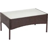Mendler Polyrotan tuintafel Halden, bijzettafel met glazen blad ~ bruin gemêleerd