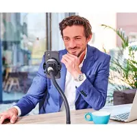 Goos-e Telefoonhouder - telefoonstandaard - telefoon statief - met STERKE lange 75 cm HALS - 2-weg klem - Flexibel & Stijlvol - o.a. bureau, tafel, bed, hometrainer - NL design