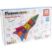 PicassoTiles Tactic - Constructiespeelgoed - Magnetic Tiles - Magnetische Tegels - Rocket Booster - STEM Speelgoed - Creatief Bouwspeelgoed - 32-Delig - Vanaf 3 Jaar
