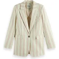 Scotch & Soda Lurex Cotton Blend Single Breasted Blazer Lurex Linen Stripe Maat: S | Outlet | Dames | Wit