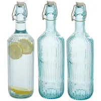 Secret De Gourmet Beugelfles / Weckfles - 3x - blauw glas - luchtdicht - 1 liter - waterfles - 8 x 31 cm