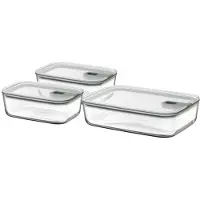 Mepal Glazen Vershouddoos set EasyClip - 2x 1000 + 2250 ml - Glazen vershoudbakjes met schuifsluiting - Geschikt voor magnetron. (stoom)oven. koelkast en vriezer - Nordic sage
