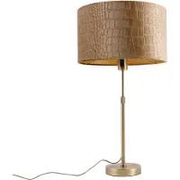 QAZQA Tafellamp brons met velvet kap krokodil 35cm - Parte