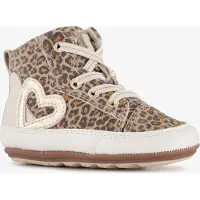 Groot leren babyschoenen met panterprint beige bruin maat 21