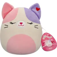Squishmallows SQUISHMALLOW VALENTIJNSDAG - 19cm Plush Nell - Pink And Purple Calico Cat W/Pink Belly, Closed Eyes and Heart