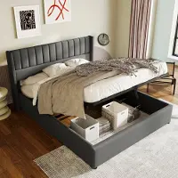 STILVORA Tweepersoonsbedden 180x200 cm - Gestoffeerd Bed Met Onderopbergruimte - Hydraulisch Opbergbed Inclusief Lattenbodem - Linnen - Grijs