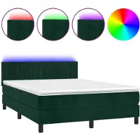 vidaXL Boxspring met matras en LED fluweel donkergroen 140x200 cm