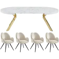 Vente-unique Set tafel KOMONI + 4 stoelen GULSUN - Wit marmereffect en beige
