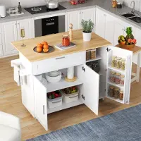 STILVORA Keukentrolley - Mobiele Keukentafel Met Klapblad En Kruidenrek - Met Lade, 2 Deuren, Handdoekhouder - MDF - 132,5x44(70)x90 cm - Wit+Naturel