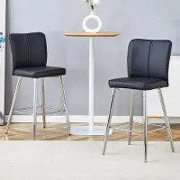 OKWISH Barkruk Set Van 2 101 Cm - Ergonomische Rugleuning, Voetsteun & Antislip Voeten - Voor Bar Of Keukeneiland - Metaal En PU - Zwart Zilver