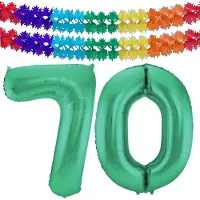 Folat Verjaardag Leeftijd folieballon - 70 jaar - groen - 86 cm - cijferballon groot - incl 2x feestslingers