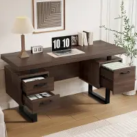STILVORA Bureau - MDF Bureau Met 4 Cm Tafelblad En Geluidloze Laden - Ordnervak En Ruime Werkruimte - MDF;Metaal - 135x54 Cm - Zwart+Bruin