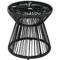 MODFU Buitentafel 40x40x42 cm van PE-rattan en gehard glas, boho stijl zwart