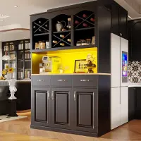 STILVORA Dressoir - Kast Met LED En Appbesturing - 3 Deuren 3 Lades En Verstelbare Planken Voor Keuken En Eetkamer - MDF - 120x40x180 cm - Zwart