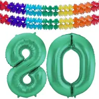 Folat Verjaardag Leeftijd folieballon - 80 jaar - groen - 86 cm - cijferballon groot - incl 2x feestslingers