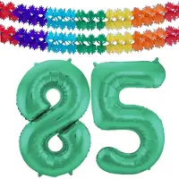 Folat Verjaardag Leeftijd folieballon - 85 jaar - groen - 86 cm - cijferballon groot - incl 2x feestslingers