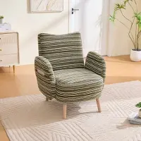 OKWISH Fauteuil 77 X 81 X 87 Cm - Zachte Bouclé Bekleding Met Zijvak - Ergonomische Leesstoel Voor Woonkamer Of Slaapkamer - Bouclé - Olijfgroen