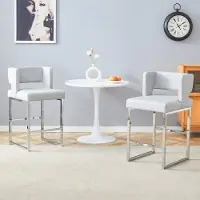 OKWISH Barkruk Set Van 2 91,4 Cm - Vierkante Zitting Met 8,3 Cm Kussen - Waterafstotend Pu Metalen Poten - Keukenbar Eethoek - Lichtgrijs