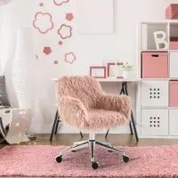 OKWISH Bureaustoel 57 X 60 X 75 Tot 85 Cm - In Hoogte Verstelbaar Met Ergonomische Rugleuning En Armleuningen - Voor Slaapkamer Kantoor - Nylon - Roze