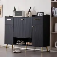 STILVORA Schoenenkast - Schoenenrek Met 2 Laden En 4 Deuren - Modern Strak Design Voor Gang Of Hal - 130x37x100 cm - Spaanplaat - Zwart