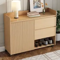 STILVORA Schoenenkast - Verstelbare Planken Met Laden En Open Vakken - Dempingscharnier En Universele Wielen Met Remmen - MDF - 110x35x86 cm - Naturel