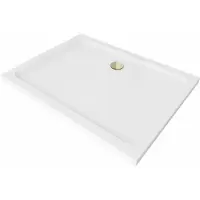 Mexen Flat rechthoekige slanke douchebak 130 x 80 , wit, gouden sifon - 40108013G
