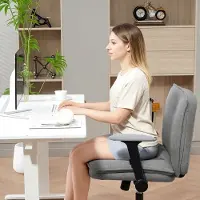 OKWISH Bureaustoel 76 X 70 X 85 97 Cm - Brede Zitting, Opklapbare Armleuningen - In Hoogte Verstelbaar & 360 Draaibaar - Polyester - Grijs