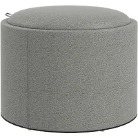 MODFU Poef Ø56x42 cm van MDF, gestoffeerd in linnenlook stof, met opbergruimte, grijs