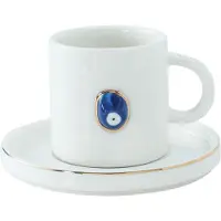 Bricard Hatira - Espressoset met Nazar Boncuk - 12-delig - Wit/Goud - 125ml - Keramiek - Espresso Kopjes & Schotels
