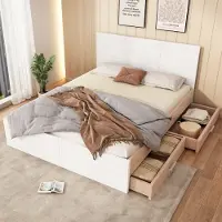STILVORA Tweepersoonsbed 180x200 cm – Bed Met 2 Schuiflades & Brede Lattenbodem – Ruime Onderbedopslag – Hout;MDF – Wit+Lichtbruin – Zonder matras